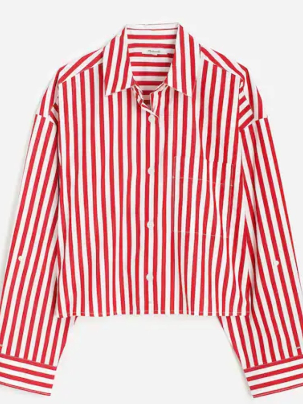 NWT Madewell Straight-Hem Shirt in Cotton Poplin Red Stripe XS - Picture 2 of 8
